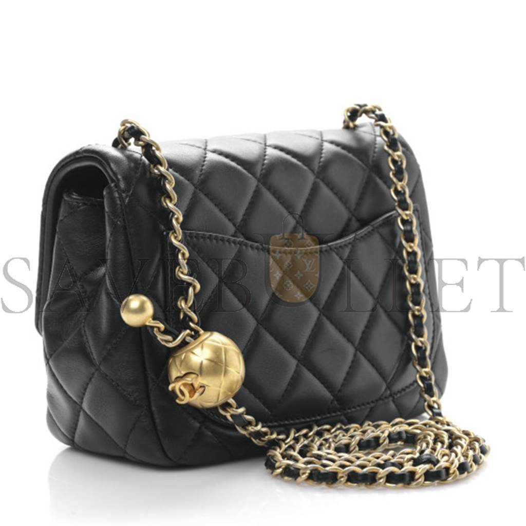 Ch*el master lambskin quilted mini pearl crush flap black as1786 (18*13*7cm)